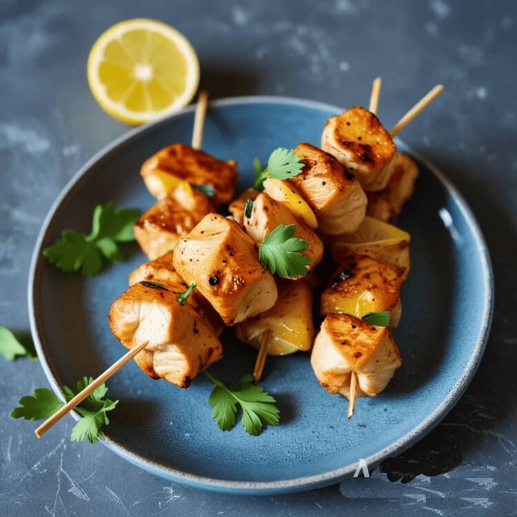 Brochettes de poulet au combava et jus de citron vert