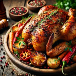 Poulet rôti aux épices et poivre rouge de Kampot